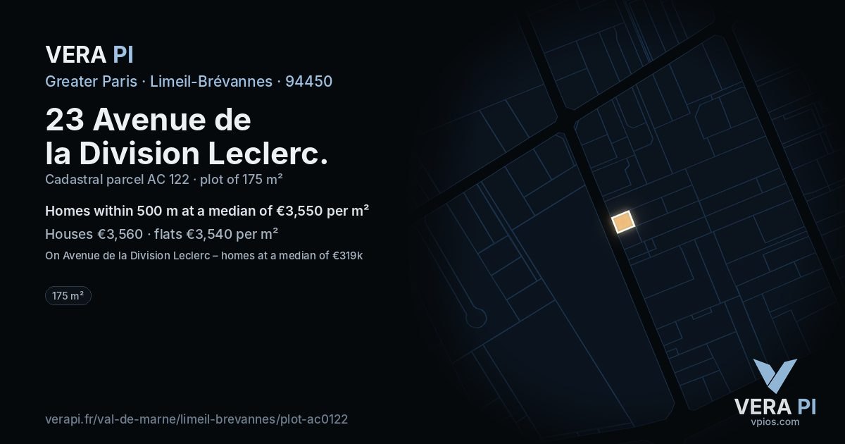 23 Avenue de la Division Leclerc, Limeil-Brévannes at night – the plot lit, the parcels around coloured by the prices near them