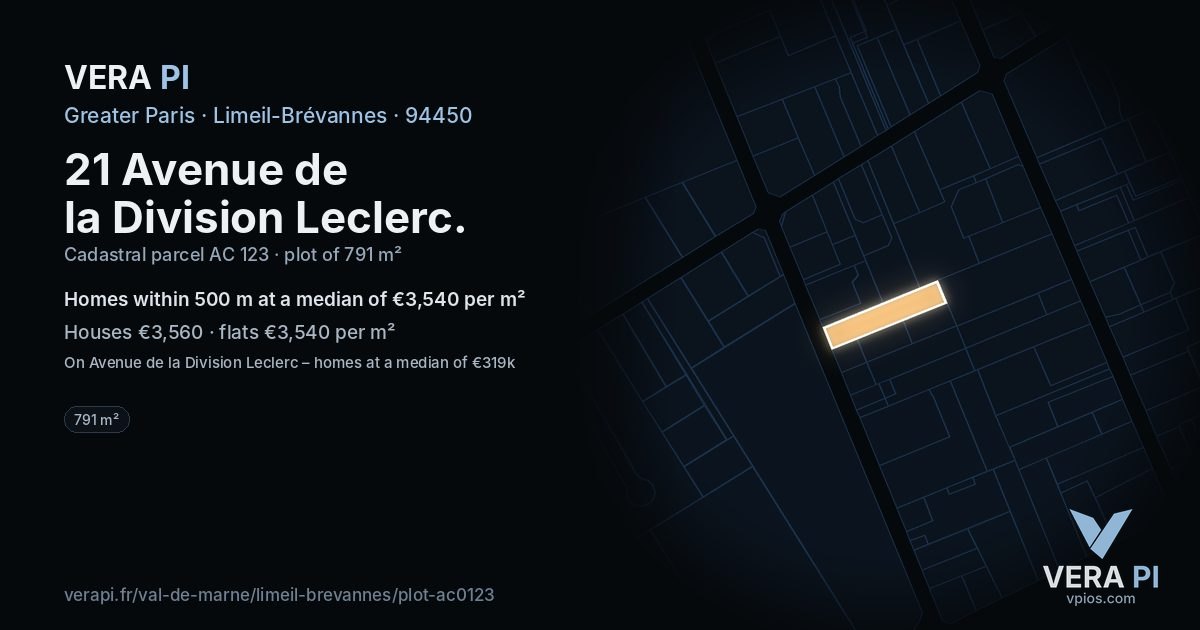 21 Avenue de la Division Leclerc, Limeil-Brévannes at night – the plot lit, the parcels around coloured by the prices near them