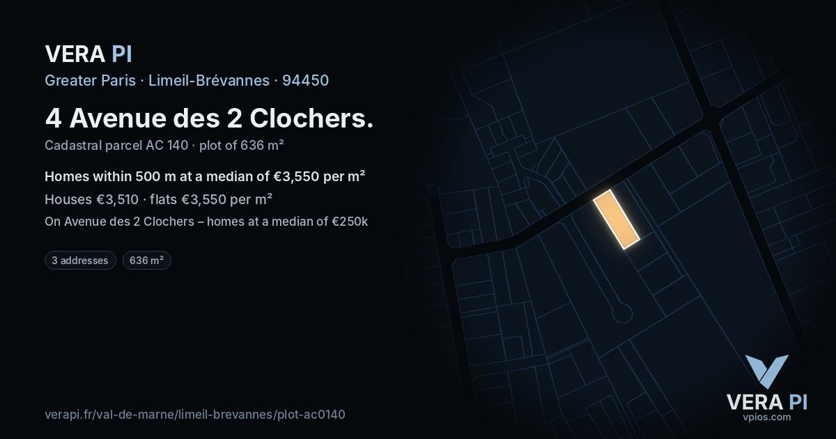 4 Avenue des 2 Clochers, Limeil-Brévannes at night – the plot lit, the parcels around coloured by the prices near them