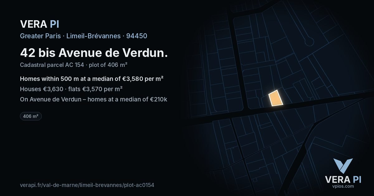 42 bis Avenue de Verdun, Limeil-Brévannes at night – the plot lit, the parcels around coloured by the prices near them