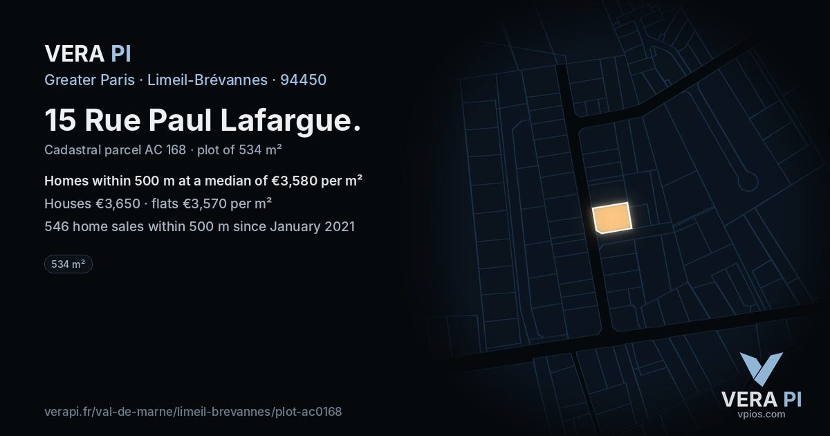15 Rue Paul Lafargue, Limeil-Brévannes at night – the plot lit, the parcels around coloured by the prices near them