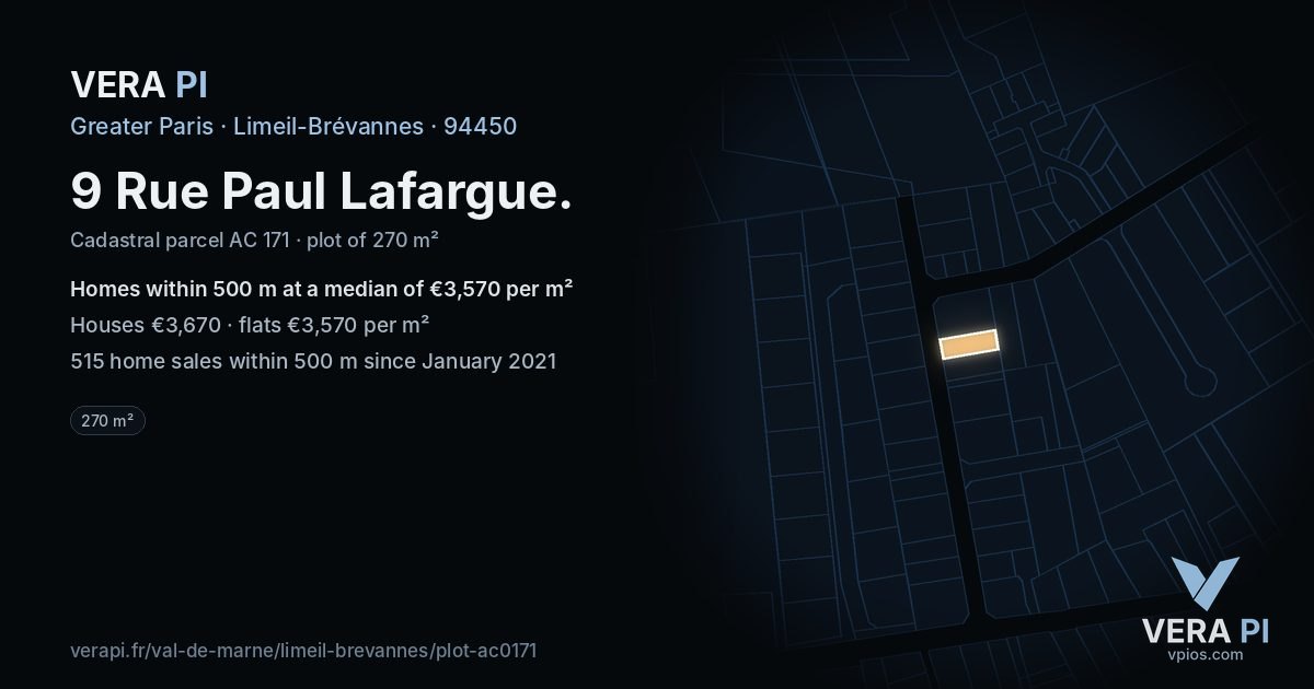 9 Rue Paul Lafargue, Limeil-Brévannes at night – the plot lit, the parcels around coloured by the prices near them