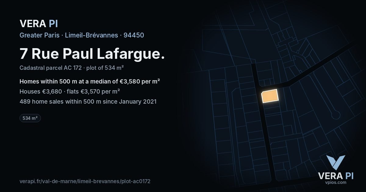 7 Rue Paul Lafargue, Limeil-Brévannes at night – the plot lit, the parcels around coloured by the prices near them