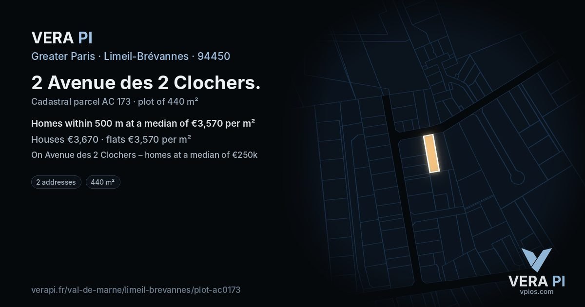 2 Avenue des 2 Clochers, Limeil-Brévannes at night – the plot lit, the parcels around coloured by the prices near them
