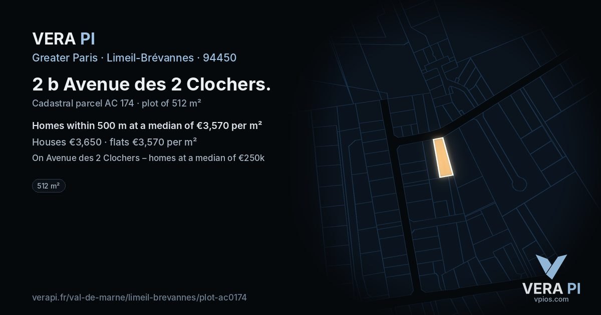 2 b Avenue des 2 Clochers, Limeil-Brévannes at night – the plot lit, the parcels around coloured by the prices near them