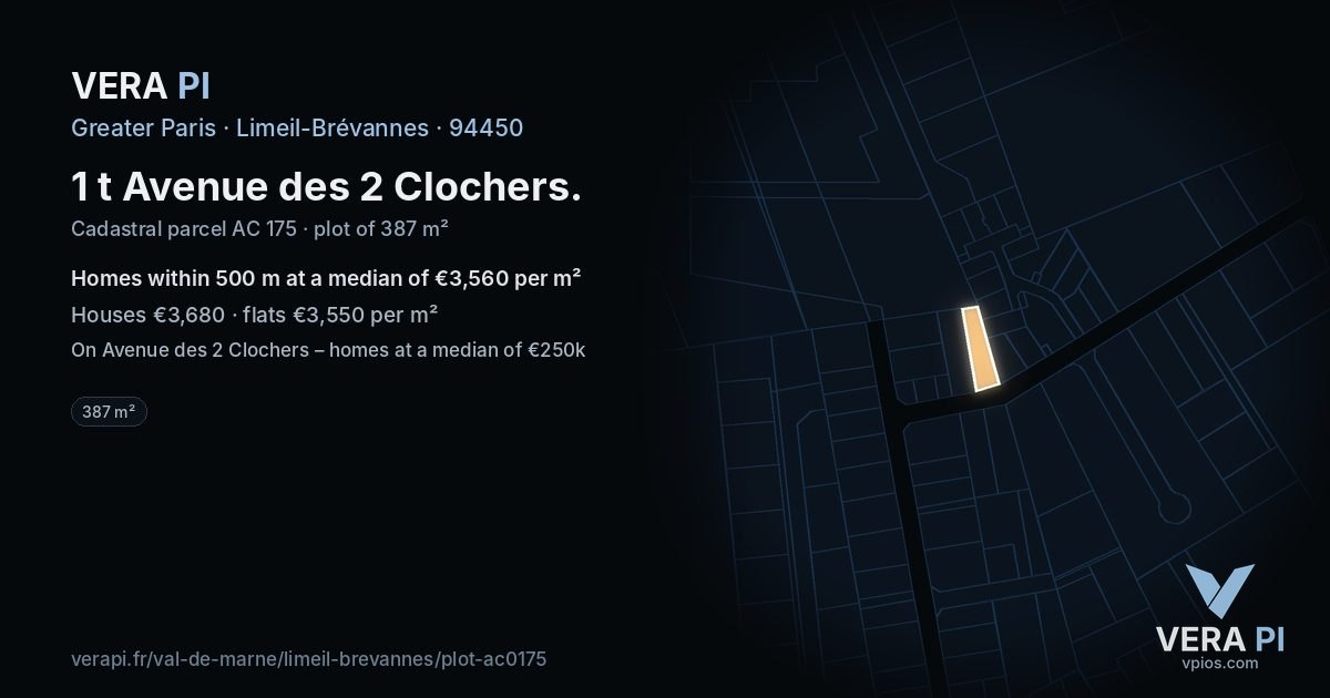 1 t Avenue des 2 Clochers, Limeil-Brévannes at night – the plot lit, the parcels around coloured by the prices near them
