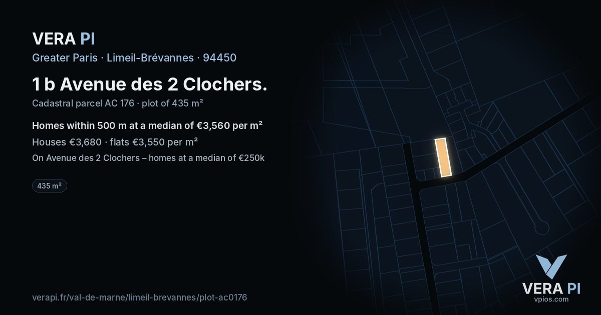1 b Avenue des 2 Clochers, Limeil-Brévannes at night – the plot lit, the parcels around coloured by the prices near them