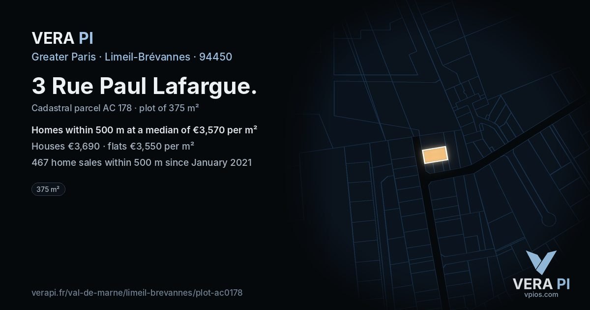 3 Rue Paul Lafargue, Limeil-Brévannes at night – the plot lit, the parcels around coloured by the prices near them