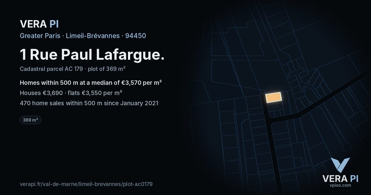 1 Rue Paul Lafargue, Limeil-Brévannes at night – the plot lit, the parcels around coloured by the prices near them