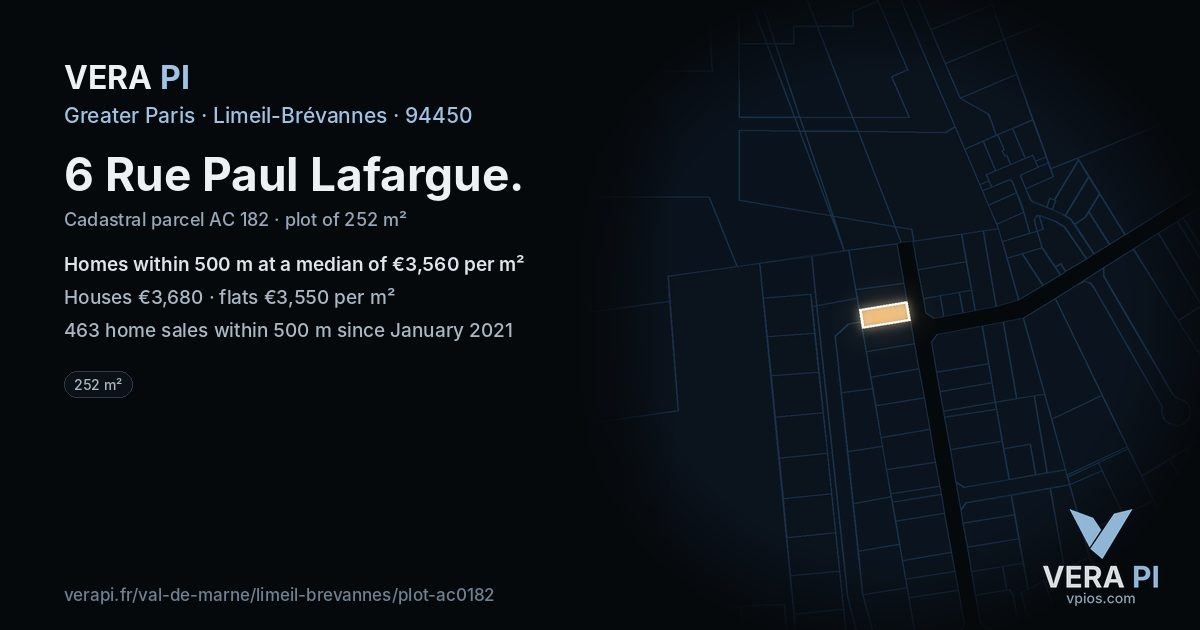 6 Rue Paul Lafargue, Limeil-Brévannes at night – the plot lit, the parcels around coloured by the prices near them