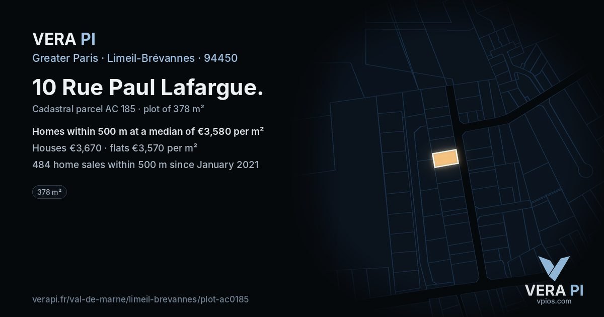 10 Rue Paul Lafargue, Limeil-Brévannes at night – the plot lit, the parcels around coloured by the prices near them