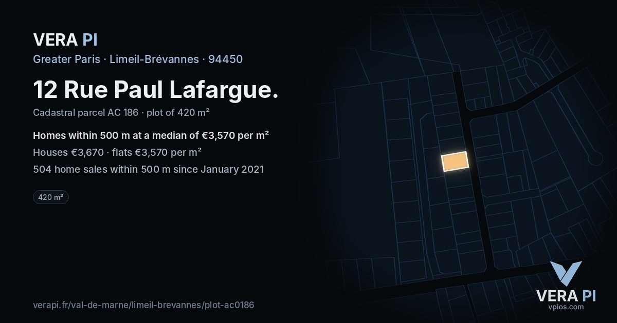 12 Rue Paul Lafargue, Limeil-Brévannes at night – the plot lit, the parcels around coloured by the prices near them