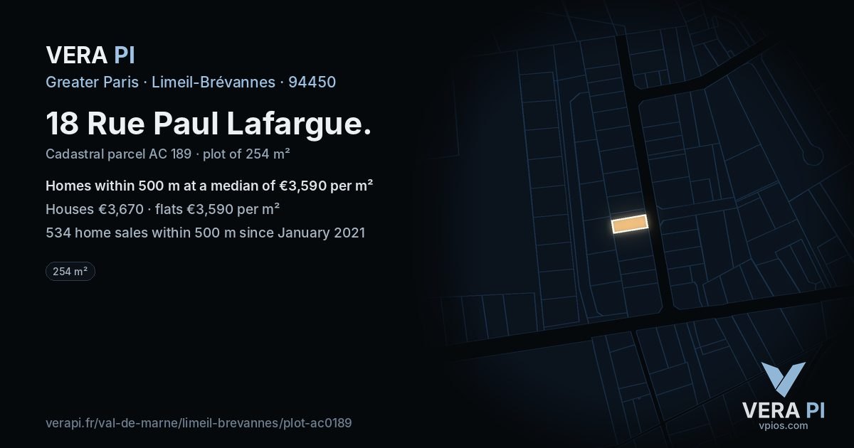 18 Rue Paul Lafargue, Limeil-Brévannes at night – the plot lit, the parcels around coloured by the prices near them
