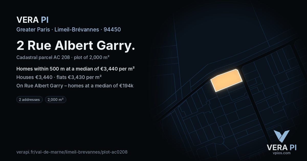 2 Rue Albert Garry, Limeil-Brévannes at night – the plot lit, the parcels around coloured by the prices near them