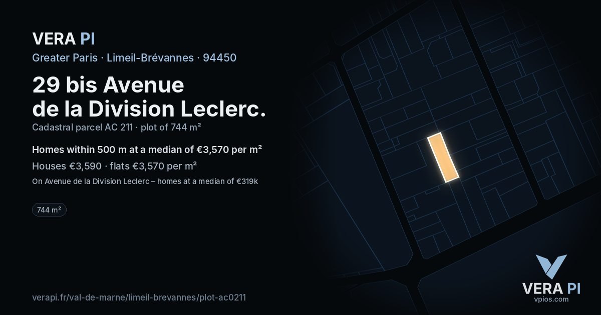 29 bis Avenue de la Division Leclerc, Limeil-Brévannes at night – the plot lit, the parcels around coloured by the prices near them