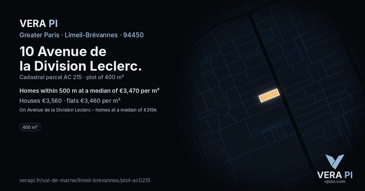 10 Avenue de la Division Leclerc, Limeil-Brévannes at night – the plot lit, the parcels around coloured by the prices near them