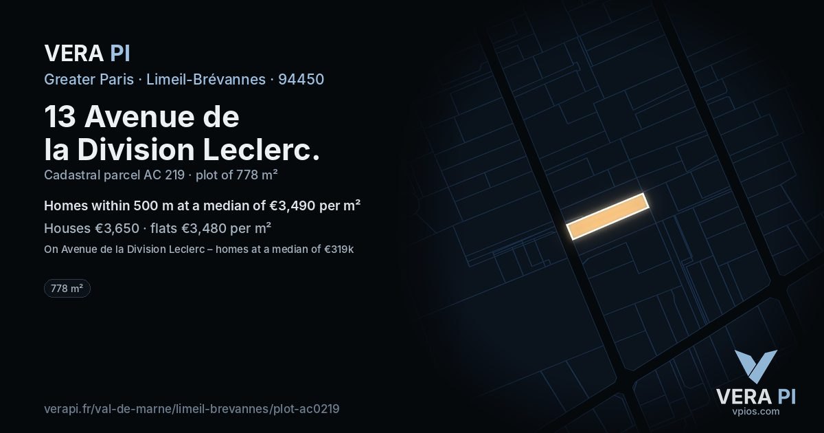 13 Avenue de la Division Leclerc, Limeil-Brévannes at night – the plot lit, the parcels around coloured by the prices near them