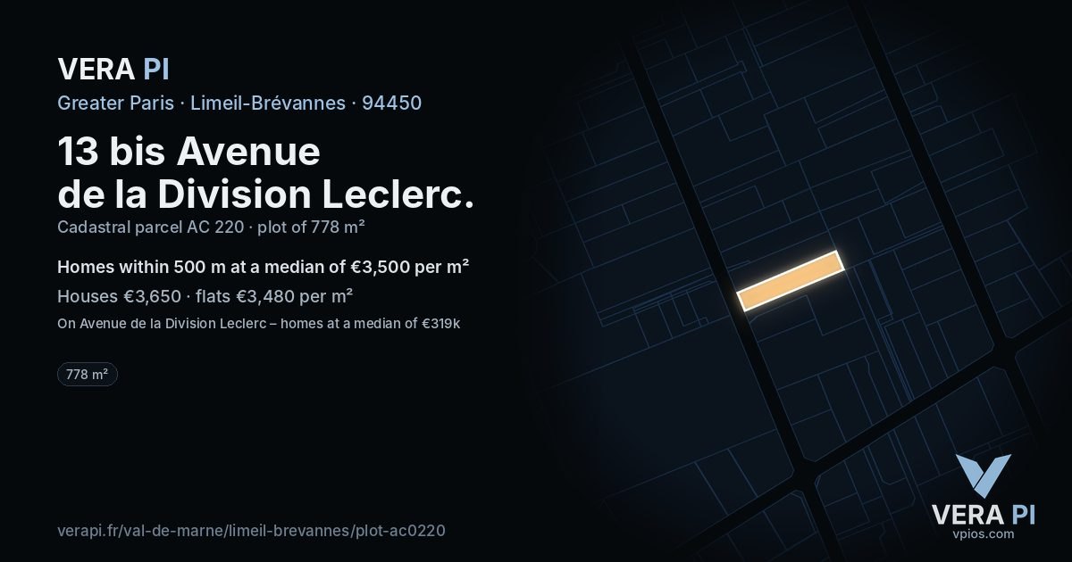 13 bis Avenue de la Division Leclerc, Limeil-Brévannes at night – the plot lit, the parcels around coloured by the prices near them