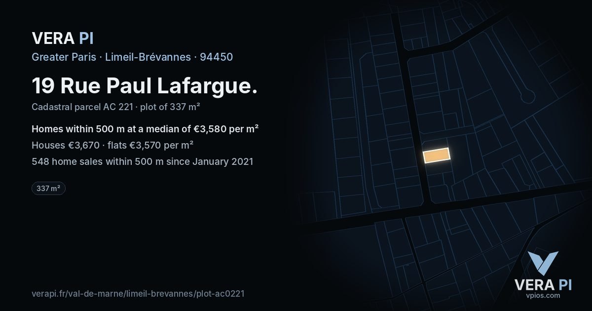 19 Rue Paul Lafargue, Limeil-Brévannes at night – the plot lit, the parcels around coloured by the prices near them