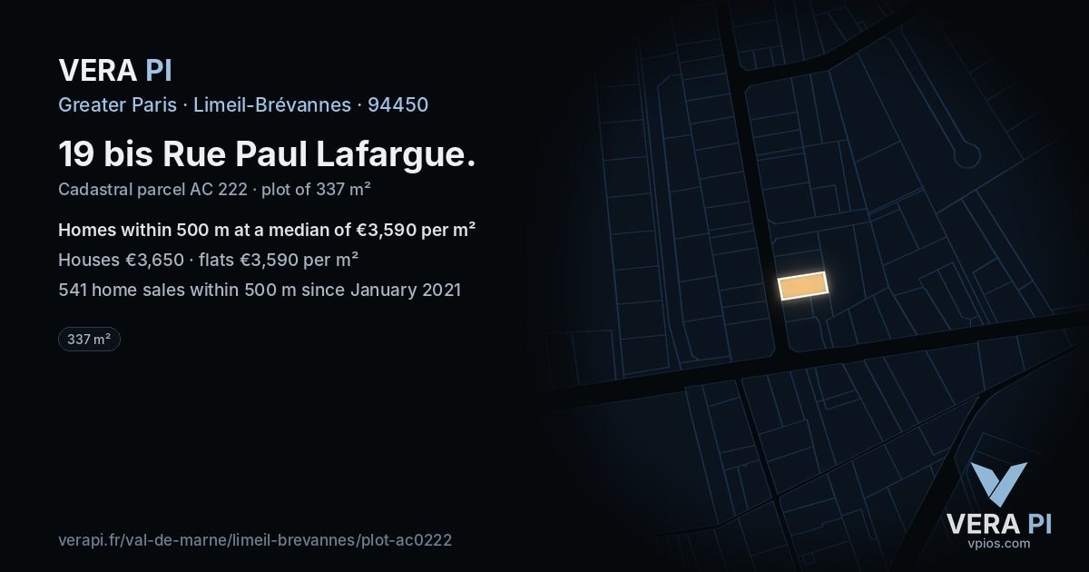 19 bis Rue Paul Lafargue, Limeil-Brévannes at night – the plot lit, the parcels around coloured by the prices near them