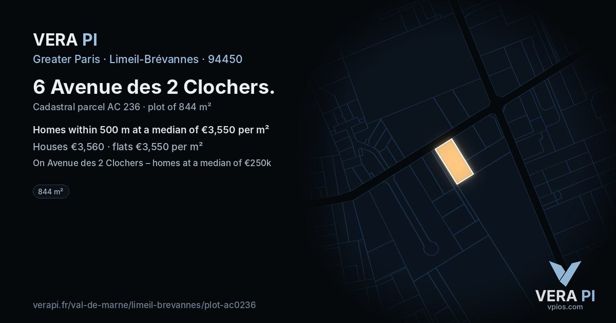 6 Avenue des 2 Clochers, Limeil-Brévannes at night – the plot lit, the parcels around coloured by the prices near them