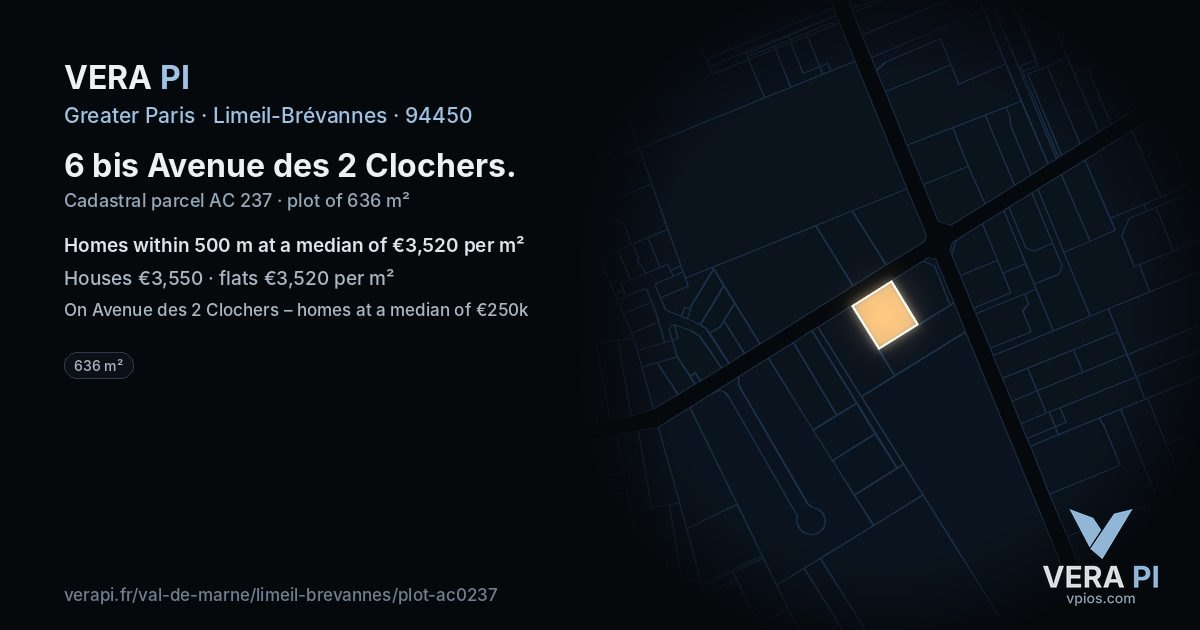 6 bis Avenue des 2 Clochers, Limeil-Brévannes at night – the plot lit, the parcels around coloured by the prices near them