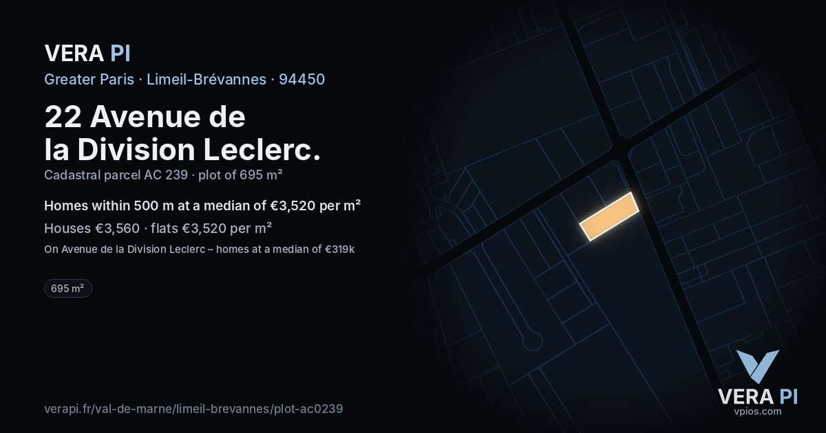 22 Avenue de la Division Leclerc, Limeil-Brévannes at night – the plot lit, the parcels around coloured by the prices near them