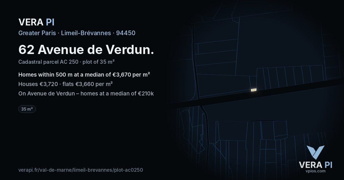 62 Avenue de Verdun, Limeil-Brévannes at night – the plot lit, the parcels around coloured by the prices near them