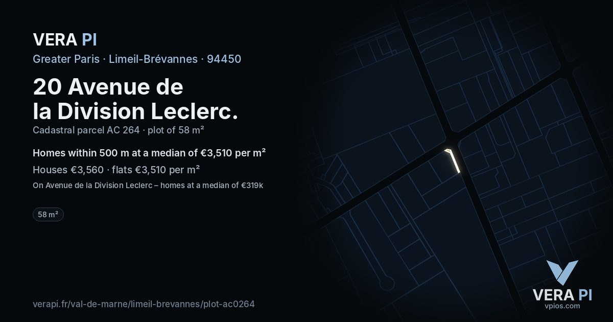 20 Avenue de la Division Leclerc, Limeil-Brévannes at night – the plot lit, the parcels around coloured by the prices near them