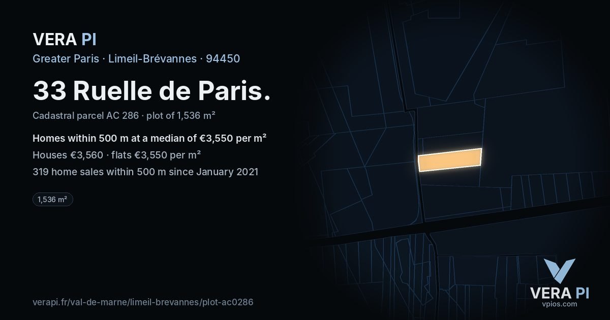 33 Ruelle de Paris, Limeil-Brévannes at night – the plot lit, the parcels around coloured by the prices near them