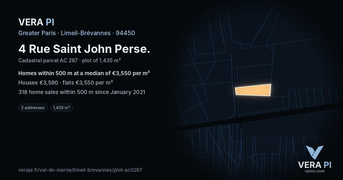 4 Rue Saint John Perse, Limeil-Brévannes at night – the plot lit, the parcels around coloured by the prices near them