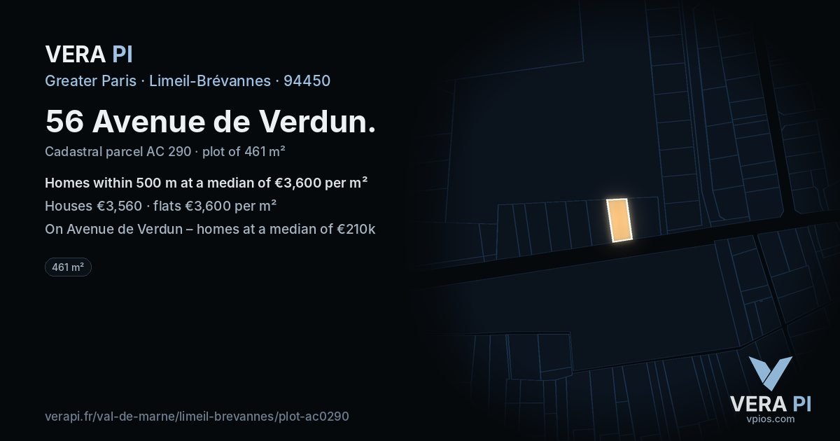 56 Avenue de Verdun, Limeil-Brévannes at night – the plot lit, the parcels around coloured by the prices near them