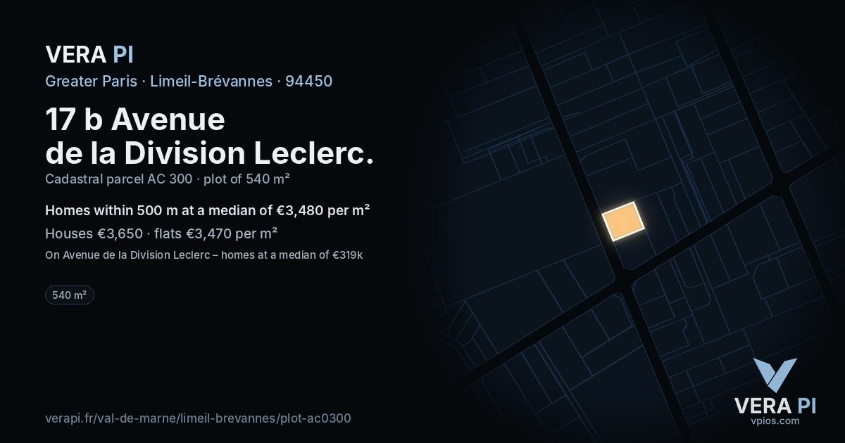 17 b Avenue de la Division Leclerc, Limeil-Brévannes at night – the plot lit, the parcels around coloured by the prices near them