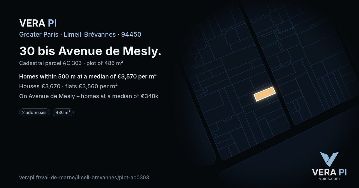 30 bis Avenue de Mesly, Limeil-Brévannes at night – the plot lit, the parcels around coloured by the prices near them