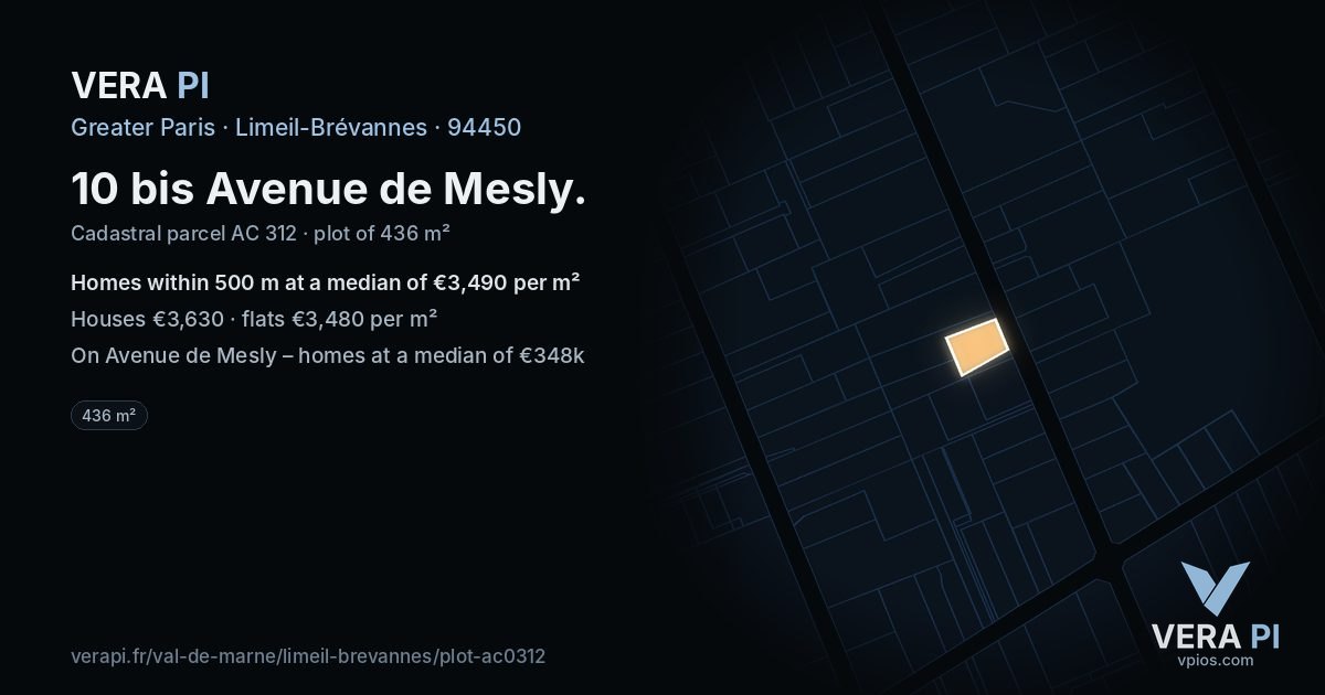 10 bis Avenue de Mesly, Limeil-Brévannes at night – the plot lit, the parcels around coloured by the prices near them