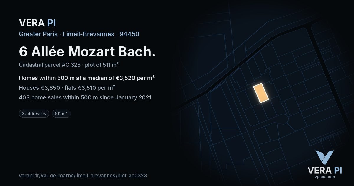 6 Allée Mozart Bach, Limeil-Brévannes at night – the plot lit, the parcels around coloured by the prices near them
