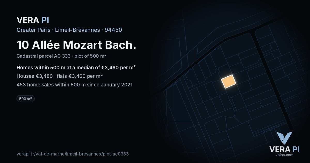10 Allée Mozart Bach, Limeil-Brévannes at night – the plot lit, the parcels around coloured by the prices near them