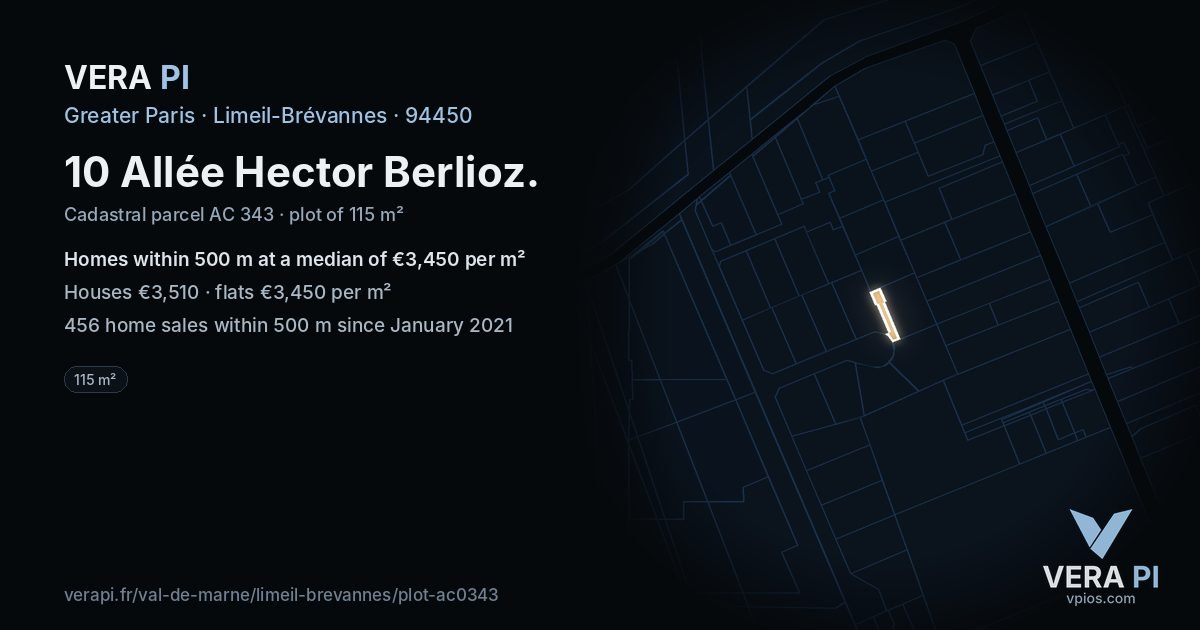 10 Allée Hector Berlioz, Limeil-Brévannes at night – the plot lit, the parcels around coloured by the prices near them