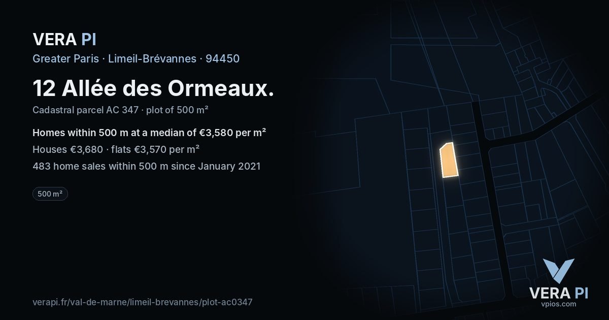 12 Allée des Ormeaux, Limeil-Brévannes at night – the plot lit, the parcels around coloured by the prices near them