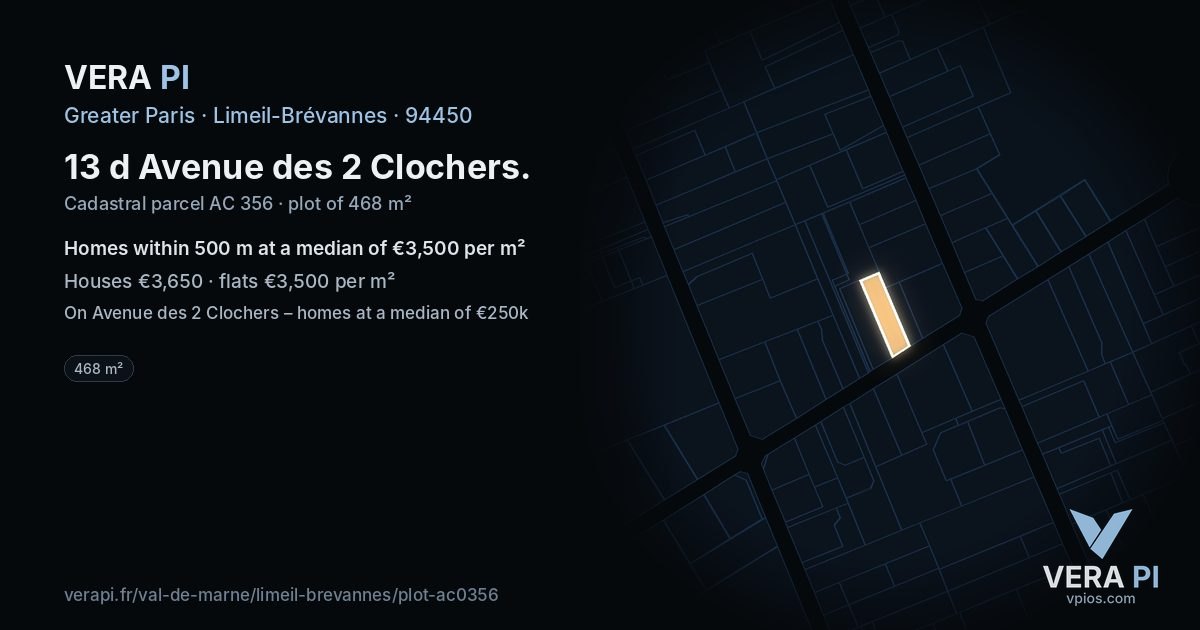13 d Avenue des 2 Clochers, Limeil-Brévannes at night – the plot lit, the parcels around coloured by the prices near them