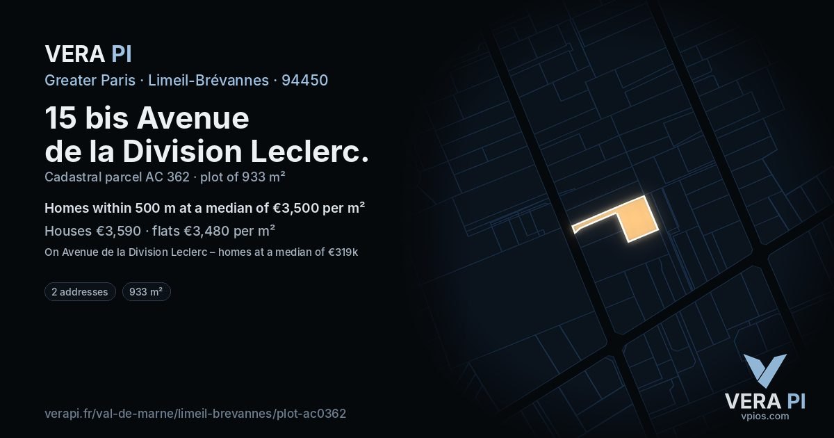 15 bis Avenue de la Division Leclerc, Limeil-Brévannes at night – the plot lit, the parcels around coloured by the prices near them