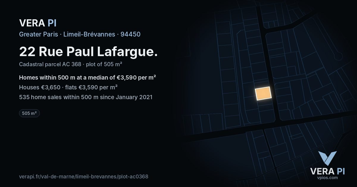 22 Rue Paul Lafargue, Limeil-Brévannes at night – the plot lit, the parcels around coloured by the prices near them