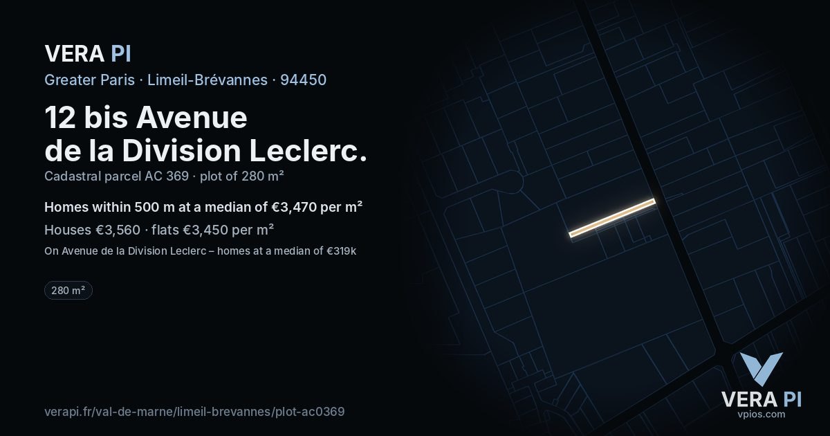 12 bis Avenue de la Division Leclerc, Limeil-Brévannes at night – the plot lit, the parcels around coloured by the prices near them
