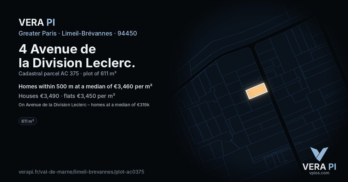4 Avenue de la Division Leclerc, Limeil-Brévannes at night – the plot lit, the parcels around coloured by the prices near them
