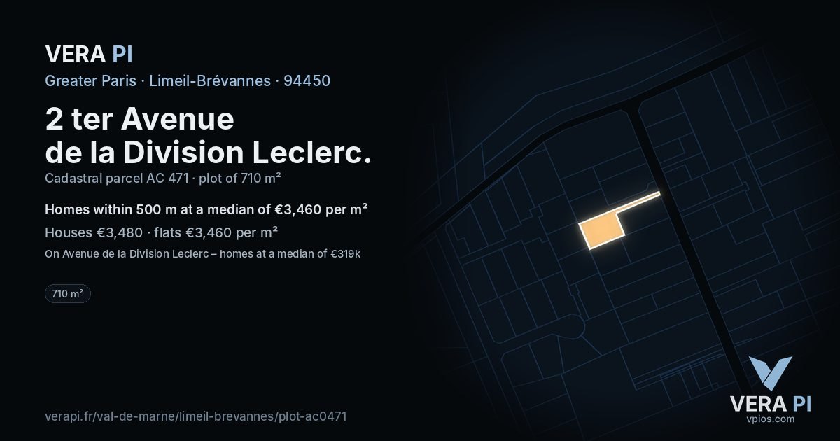 2 ter Avenue de la Division Leclerc, Limeil-Brévannes at night – the plot lit, the parcels around coloured by the prices near them