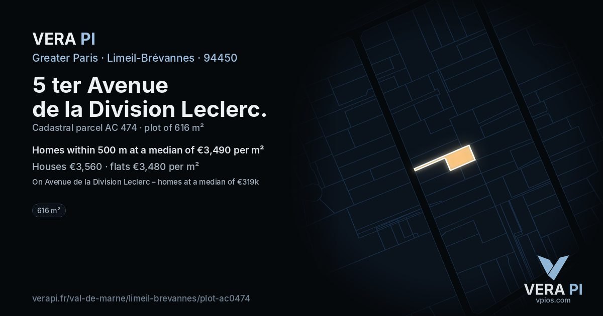 5 ter Avenue de la Division Leclerc, Limeil-Brévannes at night – the plot lit, the parcels around coloured by the prices near them
