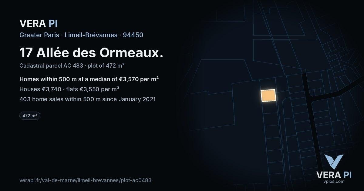 17 Allée des Ormeaux, Limeil-Brévannes at night – the plot lit, the parcels around coloured by the prices near them