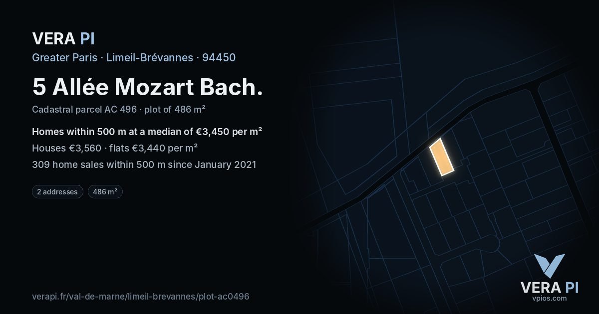 5 Allée Mozart Bach, Limeil-Brévannes at night – the plot lit, the parcels around coloured by the prices near them