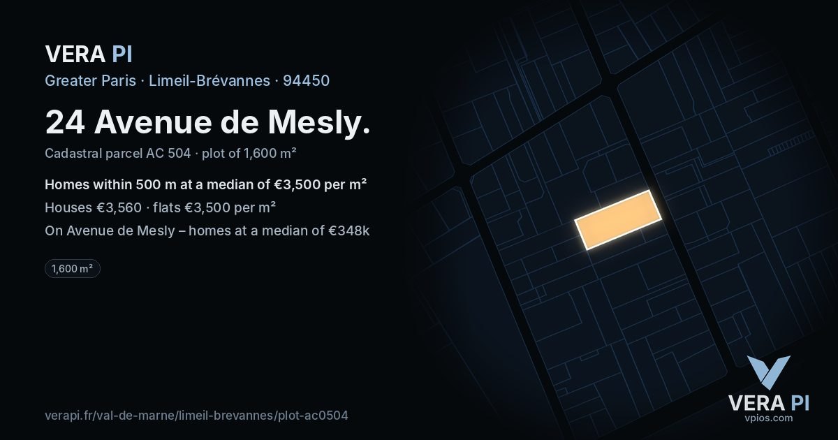 24 Avenue de Mesly, Limeil-Brévannes at night – the plot lit, the parcels around coloured by the prices near them