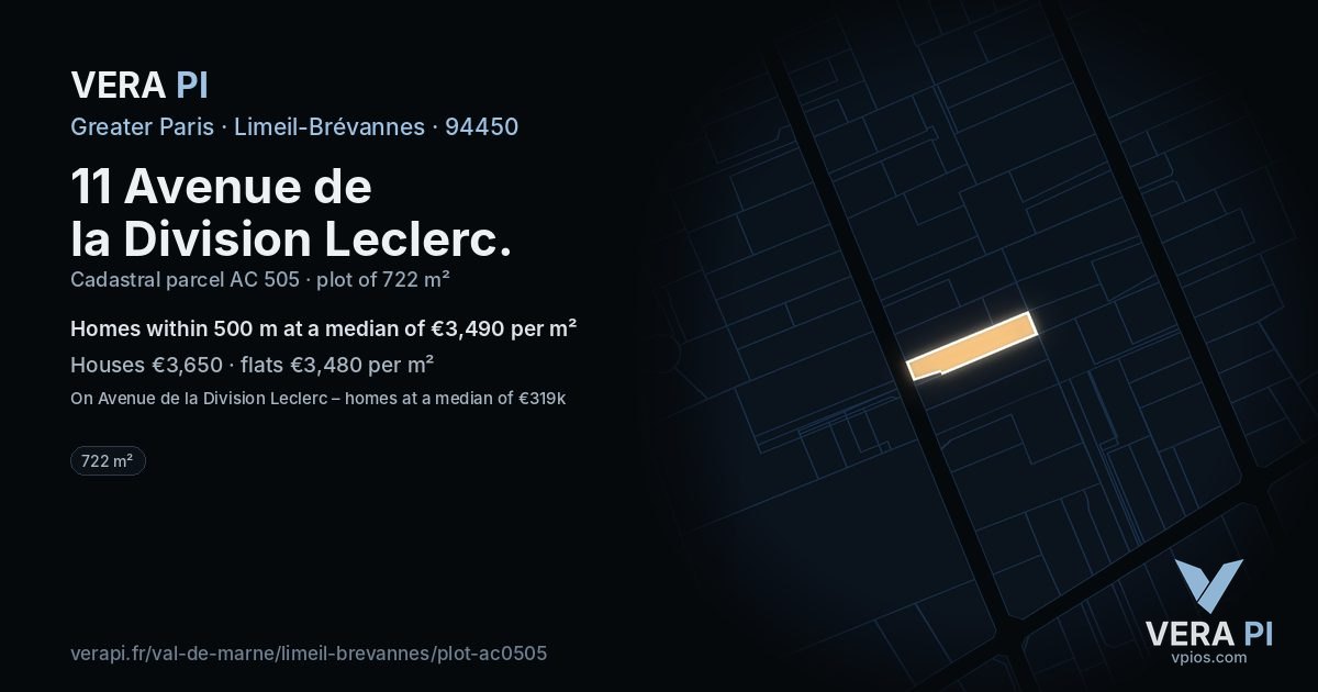 11 Avenue de la Division Leclerc, Limeil-Brévannes at night – the plot lit, the parcels around coloured by the prices near them